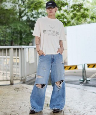 WEGO エクストラバギーダメージデニムパンツ デニム淡加工色