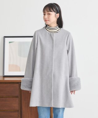 earth music&ecology ファーカフスノーカラーコート 杢グレー