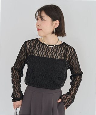 Green Parks パネルラインレースカットプルオーバー Black