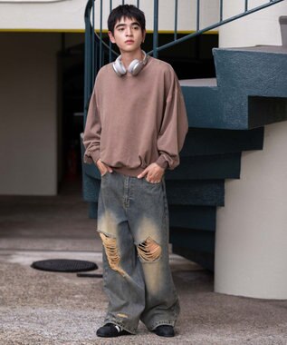 WEGO 【ユニセックス着用ITEM】バルーンクロップドプルオーバー ブラウン