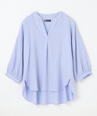 ANY L 【手洗い可能】ヨーロピアンリネンスキッパーネックブラウス ライトブルー