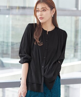 Tiaclasse 【新色追加・洗える】重ねヘムタックブラウス ブラック