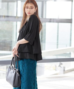 Tiaclasse 【新色追加・洗える】重ねヘムタックブラウス ブラック