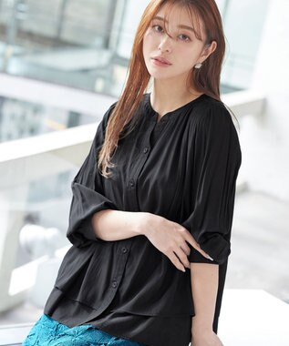 Tiaclasse 【新色追加・洗える】重ねヘムタックブラウス ブラック