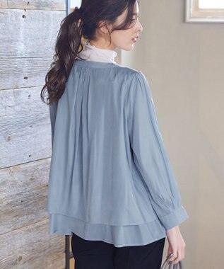 Tiaclasse 【新色追加・洗える】重ねヘムタックブラウス サックス