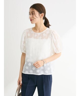 Green Parks ・ＥＬＥＮＣＡＲＥ　ＤＵＥ　フラワージャカードブラウス Off White