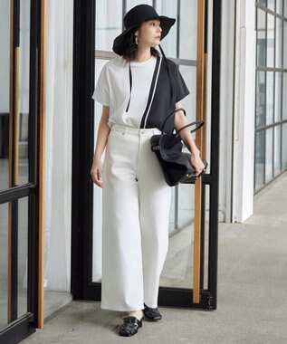 ICB 【洗える】シルケットコンビスムース カットソー オフホワイト×ブラック系