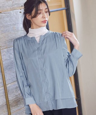 Tiaclasse 【新色追加・洗える】重ねヘムタックブラウス サックス
