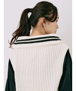 earth music&ecology ハーフジップニットベスト Ivory