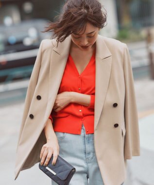 23区 【洗える】ヴィスコースストレッチ ドルマンスリーブ カーディガン レッド系