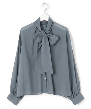 23区 S 【見上愛さん着用/洗える】シアービエラ ボウタイ ブラウス ダルブルー系