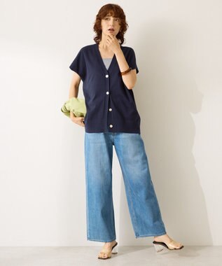 AMERICAN HOLIC フレンチスリーブＶネックニットカーディガン Navy