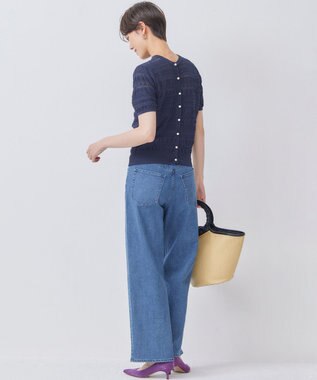 組曲 【WEB限定カラーあり】コットンポリエステル 編み柄カーディガン ネイビー系