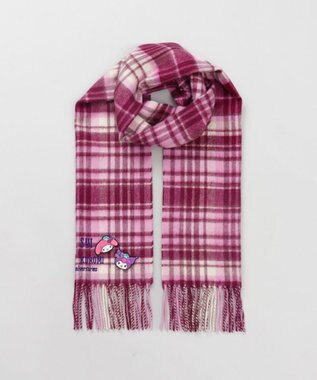 AURORA 【 ANNA SUI（アナ スイ）】マイメロディ&クロミ 刺しゅうブローチ付きチェックマフラー ピンク