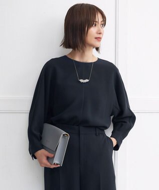 自由区 L 【17号サイズまで展開・カタログ掲載・セットアップ対応】トリアセダブルクロス ブラウス ネイビー