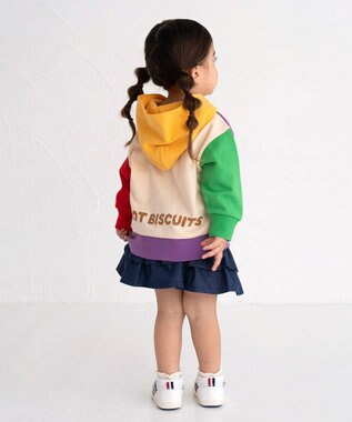 MIKI HOUSE HOT BISCUITS 【80-120cm】 マルチカラー配色切り替え ロゴパーカー マルチカラー