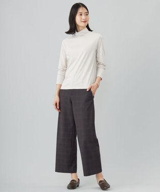J.PRESS LADIES L 【洗える】T/Rアルガンシルクチェック ワイド パンツ グレーチェック系