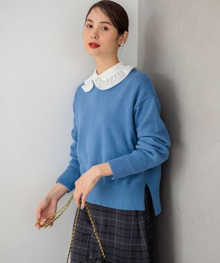 組曲 コットンカシミヤ混 クルーネックニット ブルー系
