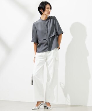 ICB 【UVカット・吸水速乾・洗える】シェルタリングドライサテン  ワイドストレートカーゴパンツ オフホワイト系