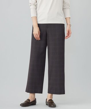 J.PRESS LADIES L 【洗える】T/Rアルガンシルクチェック ワイド パンツ グレーチェック系