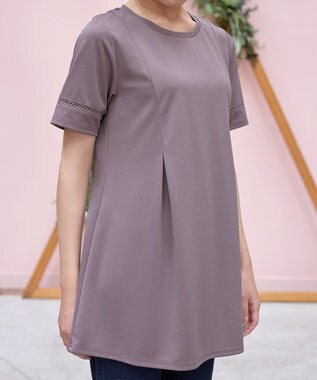 Tiaclasse 【洗える・接触冷感・紫外線ケア・サラごこち】はしごレースチュニック ピンクモカ