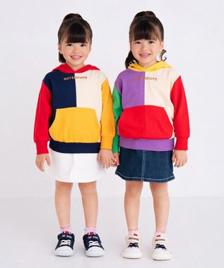 MIKI HOUSE HOT BISCUITS 【80-120cm】 マルチカラー配色切り替え ロゴパーカー マルチカラー