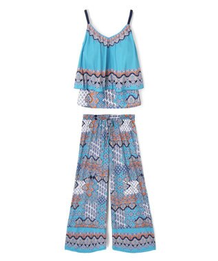 San-ai Resort（三愛水着楽園） ロングパンツセット水着　9M・11L　【Coral veil（コーラルヴェール）】 ブルー