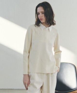 YECCA VECCA 2way襟付きレースニット Ivory
