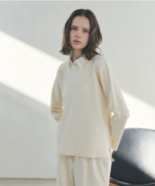 YECCA VECCA 2way襟付きレースニット Ivory