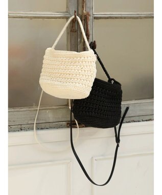 Green Parks ・ｃａｃｈｅ　ｃａｃｈｅ　柄編みワンハンドルミニバッグ Black