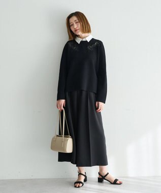 YECCA VECCA 2way襟付きレースニット Black