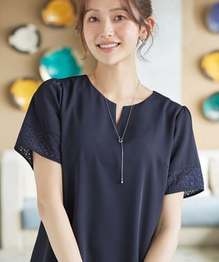 Tiaclasse 裾レース切替チュニック ネイビー