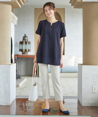 Tiaclasse 裾レース切替チュニック ネイビー