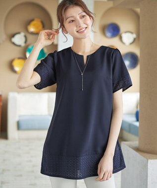Tiaclasse 裾レース切替チュニック ネイビー