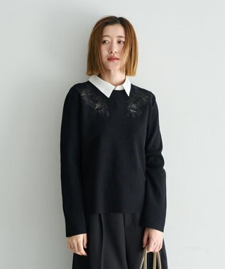 YECCA VECCA 2way襟付きレースニット Black