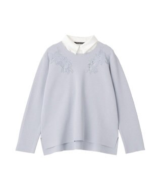YECCA VECCA 2way襟付きレースニット Grayish Blue