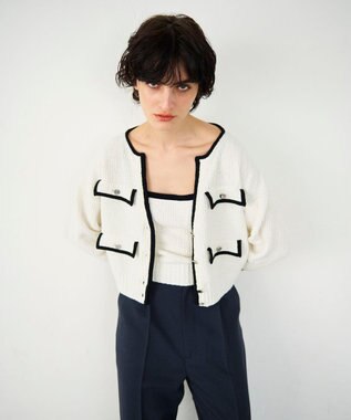 GRACE CONTINENTAL バイカラールーズニットカーディガン ホワイト