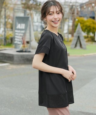 Tiaclasse 裾レース切替チュニック ブラック