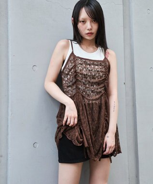 WEGO ドロストデザインキャミワンピース ブラウン