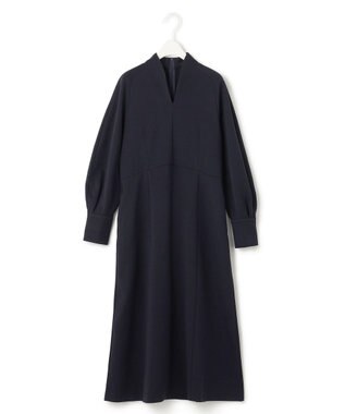ICB L 【洗える】 レーヨンストレッチポンチ フレアワンピース ネイビー系