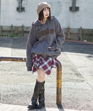 WEGO 【ユニセックス着用ITEM/SMLサイズ展開】レオパードワッペンダブルZIPパーカー ネイビー