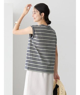 AMERICAN HOLIC マルチボーダーノースリーブカットプルオーバー Navy