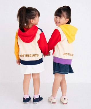 MIKI HOUSE HOT BISCUITS 【80-120cm】 マルチカラー配色切り替え ロゴパーカー マルチカラー