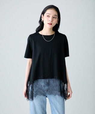 ANY L レースコンビフレアーカットソー ブラック系