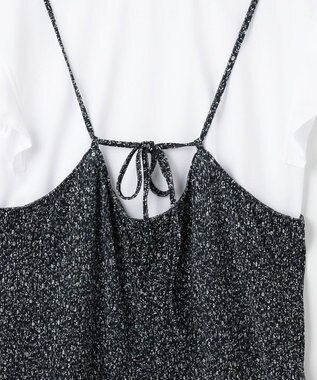 ANY 【2SET/洗濯機可】フリルスリーブTシャツ×シャーリングキャミワンピースセット ブラックベース