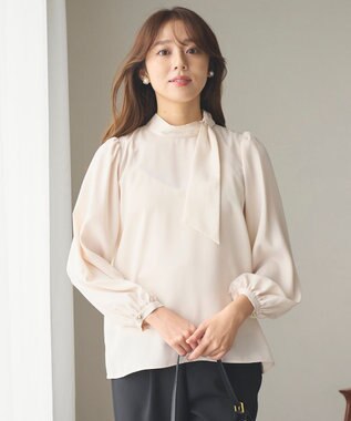 Feroux 【洗える】クラシカル リボンタイブラウス アイボリー系