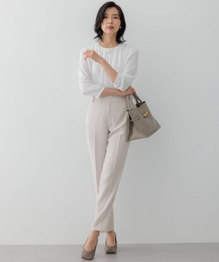 23区 【洗える】シルキーデシン タックデザイン カットソー ホワイト系