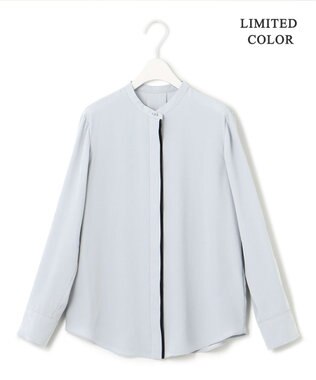 ICB 【WEB限定カラーあり・速乾・洗える】BackSatinAmunzen バンドカラーブラウス フォグブルー系［WEB限定］