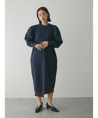 Green Parks armonia. リブ使いコクーンポンチワンピース Navy