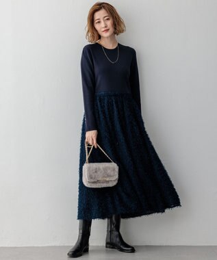 23区 【滝沢眞規子さん着用/一部店舗限定/洗える】ニットコンビジャカード ワンピース ネイビー系